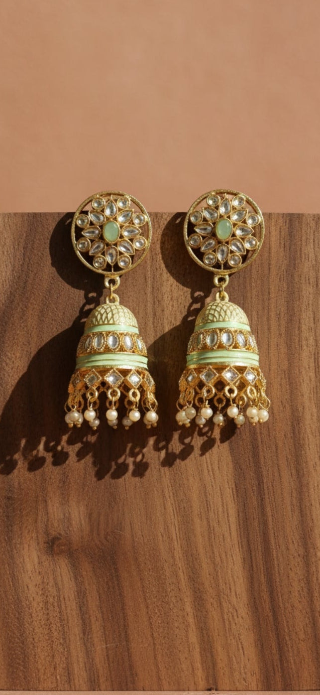 Green kundan jhumka