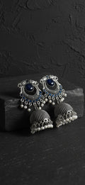 Blue stone oxidised jhumka