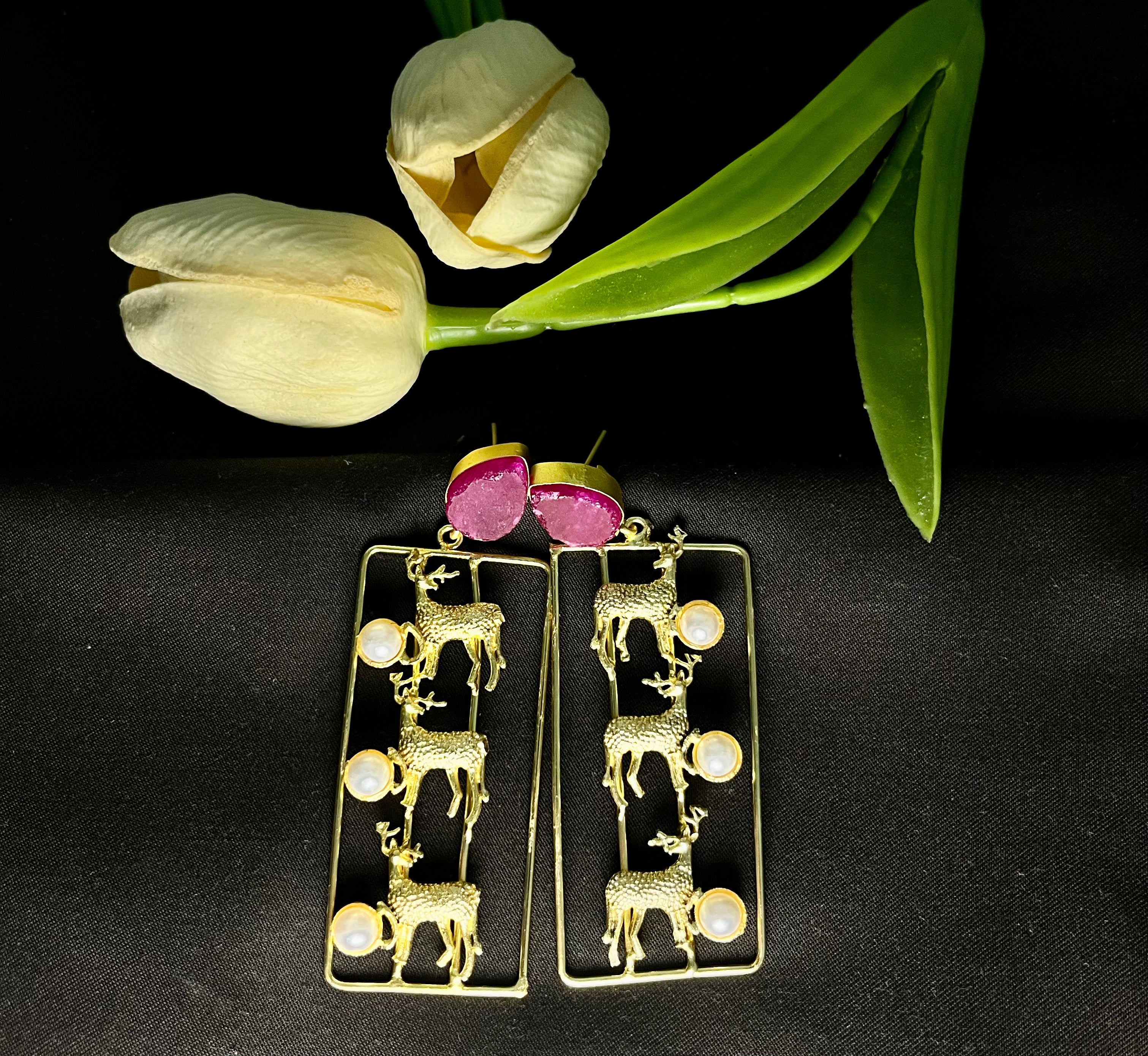 Pink Golden jhumka