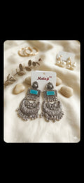 Oxidised jhumka with blue stone