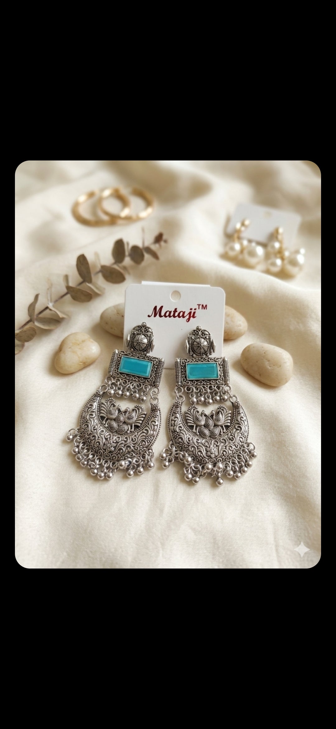 Oxidised jhumka with blue stone