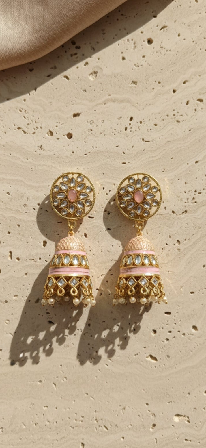 Pink Kundan jhumka