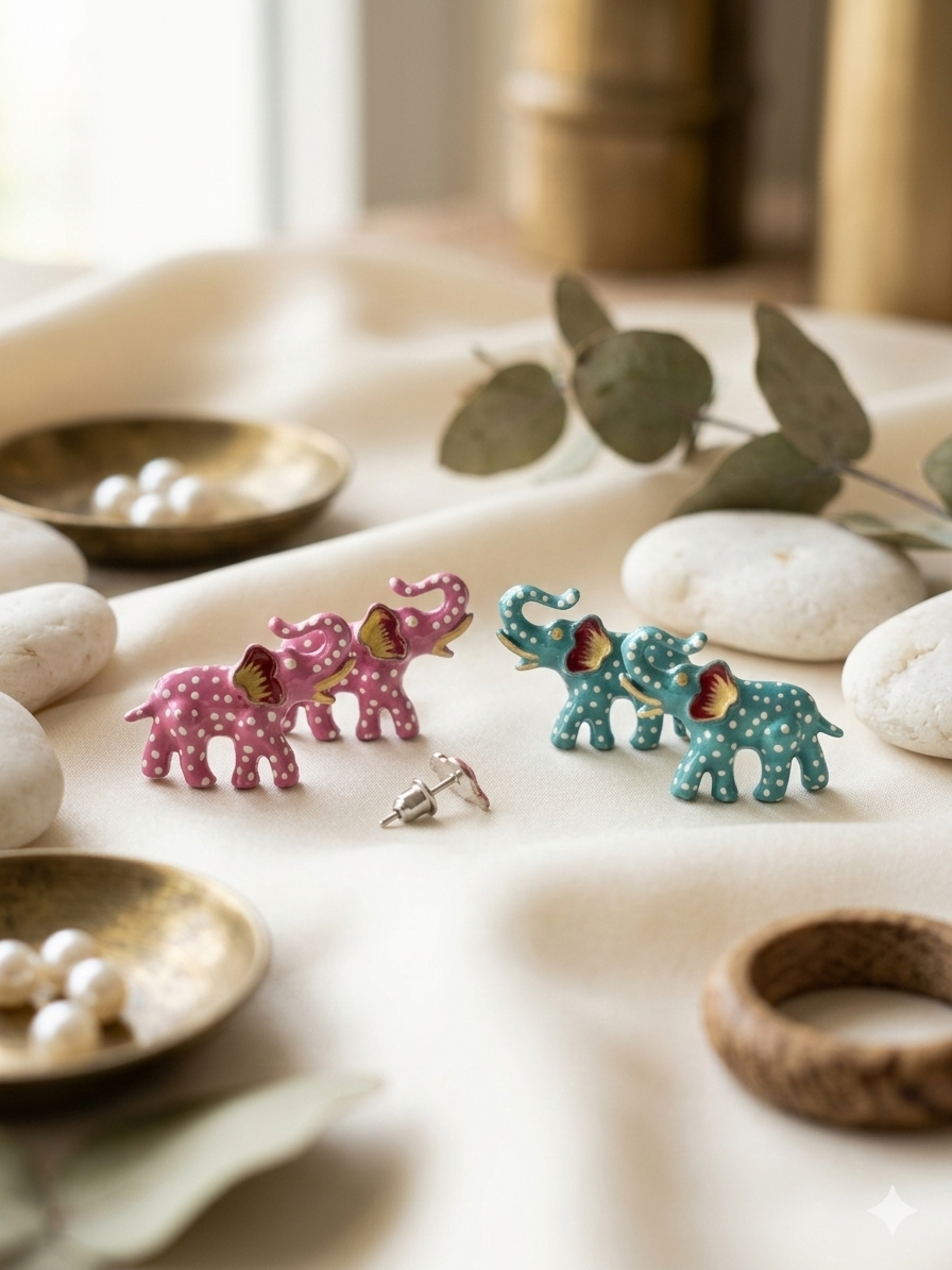 Hand painted elephant studs