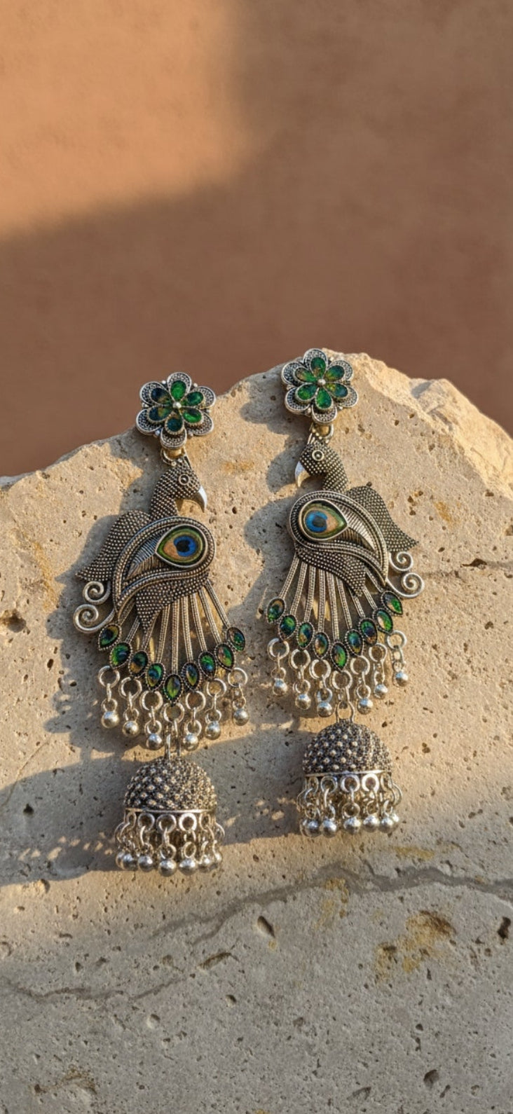 Peacock oxidised jhumka
