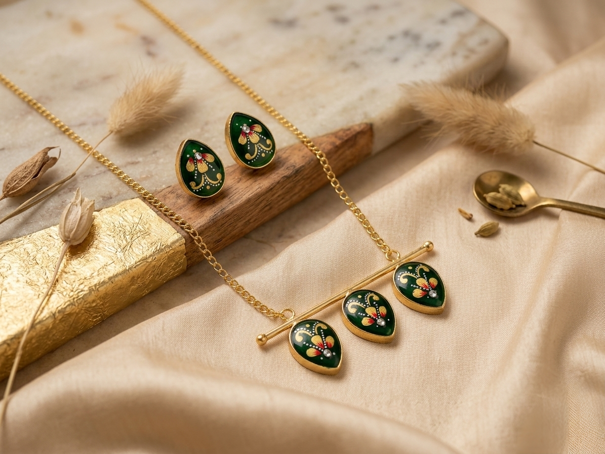 Hand-painted Necklace With Earrings